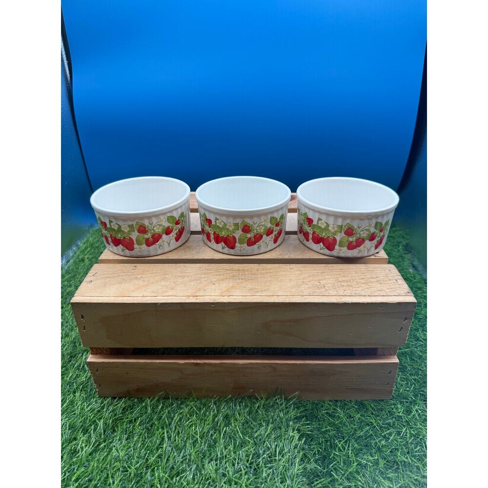 Vintage Action Microwave Collection Strawberry Stoneware Ramekins - Set of 3